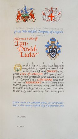 Scroll for the Worshipful Company of Coopers