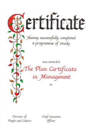Certificate for the Plan organisation